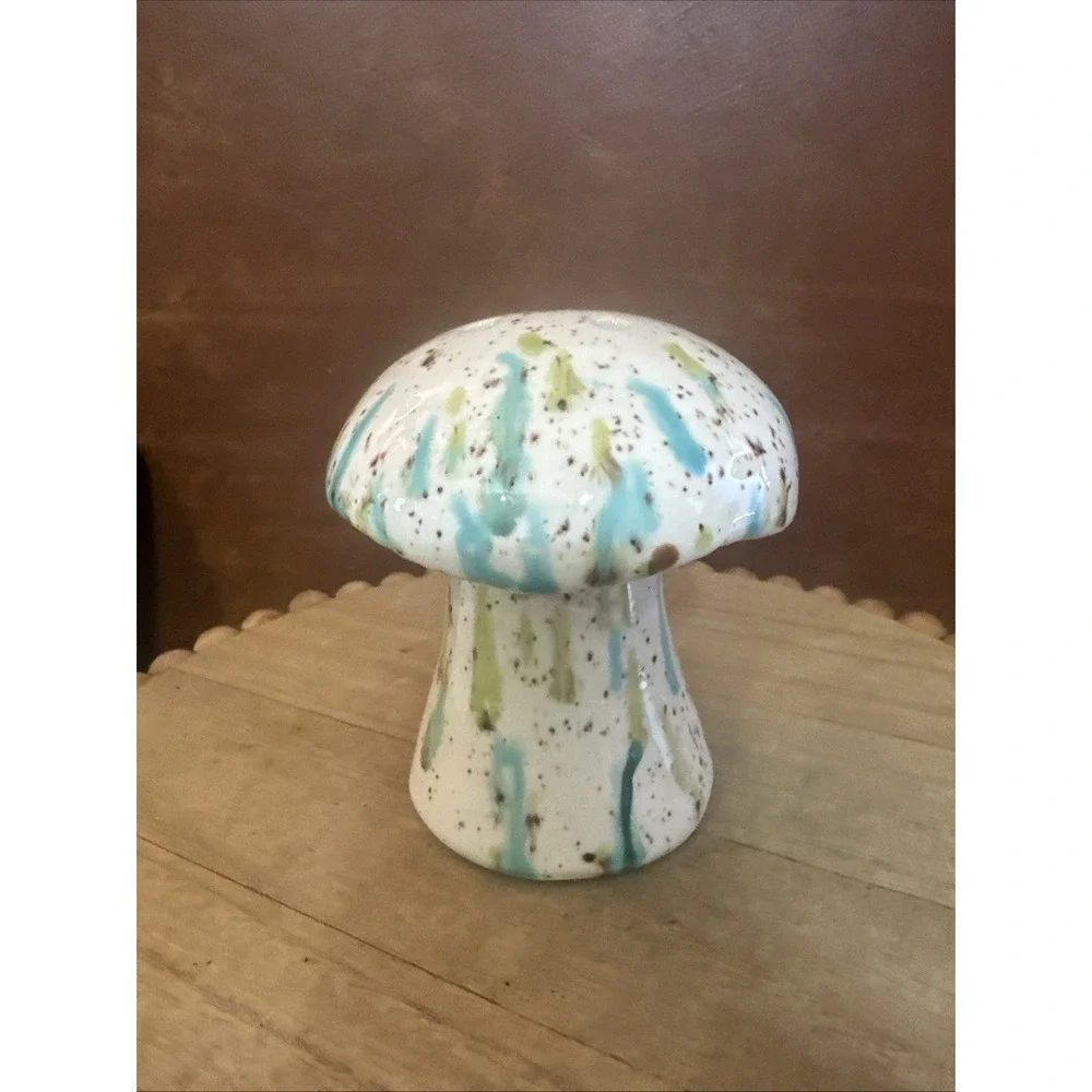 VTG MCM Mid Century Mushroom Figurine Aqua,Green,Brown Speckles Sugar/Spice-shak